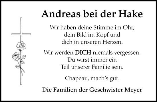 Anzeige von Andreas bei der Hake von OM-Medien