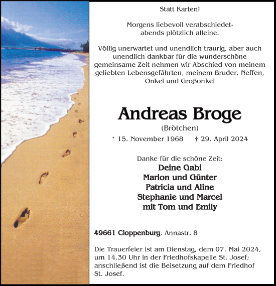 Anzeige von Andreas Broge von OM-Medien
