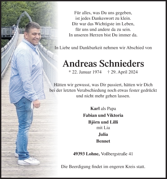 Anzeige von Andreas Schnieders von OM-Medien