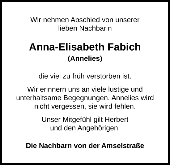 Anzeige von Anna-Elisabeth Fabich von OM-Medien