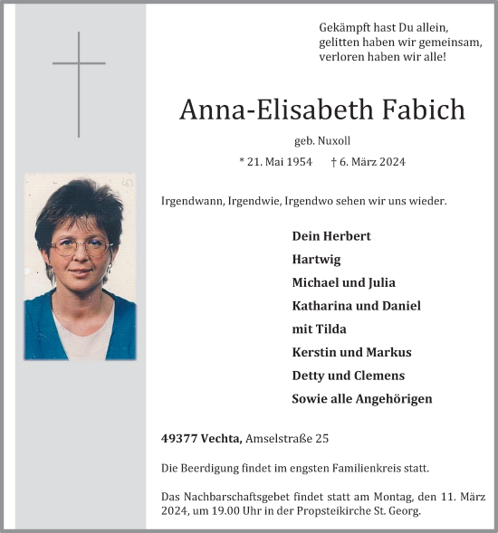Anzeige von Anna-Elisabeth Fabich von OM-Medien