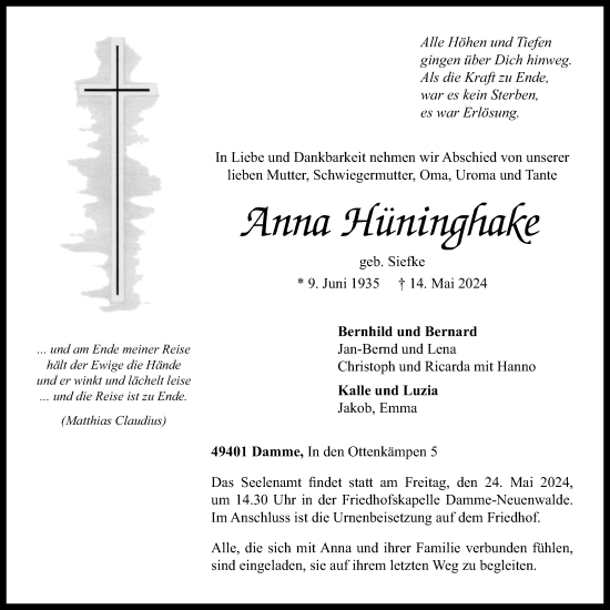 Anzeige von Anna Hüninghake von OM-Medien