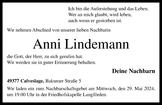 Anzeige von Anni Lindemann von OM-Medien