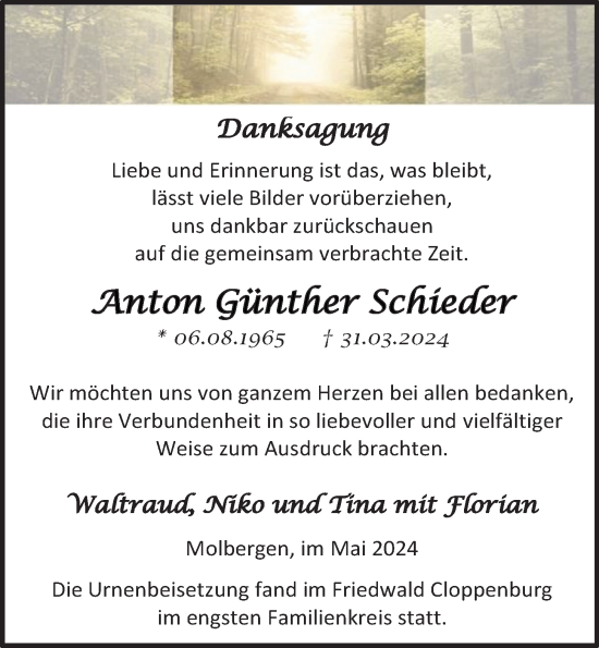 Anzeige von Anton Günther Schieder von OM-Medien