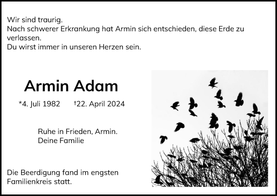 Anzeige von Armin Adam von OM-Medien