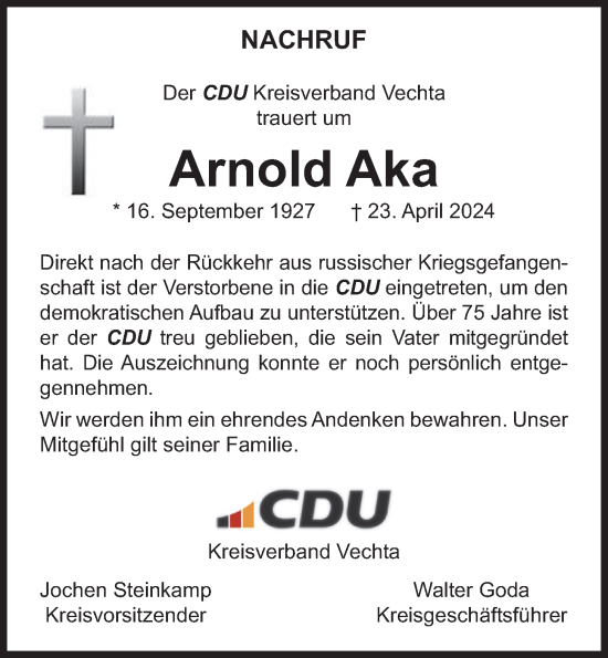 Anzeige von Arnold Aka von OM-Medien