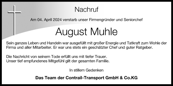 Anzeige von August Muhle von OM-Medien