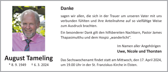 Anzeige von August Tameling von OM-Medien