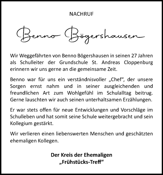 Anzeige von Benno Bögershausen von OM-Medien