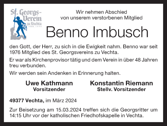 Anzeige von Benno Imbusch von OM-Medien