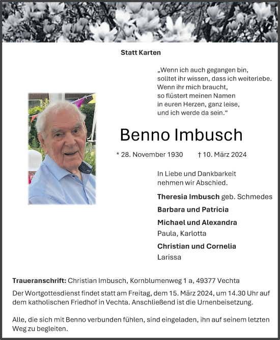 Anzeige von Benno Imbusch von OM-Medien