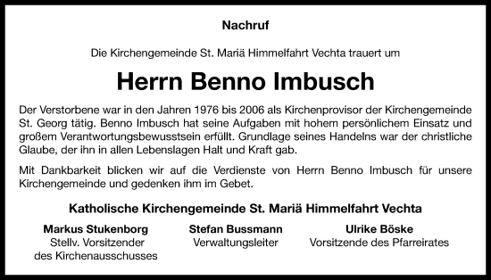 Anzeige von Benno Imbusch von OM-Medien