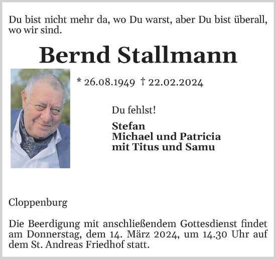 Anzeige von Bernd Stallmann von OM-Medien