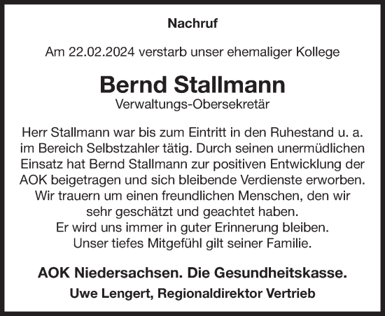Anzeige von Bernd Stallmann von OM-Medien