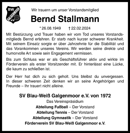 Anzeige von Bernd Stallmann von OM-Medien