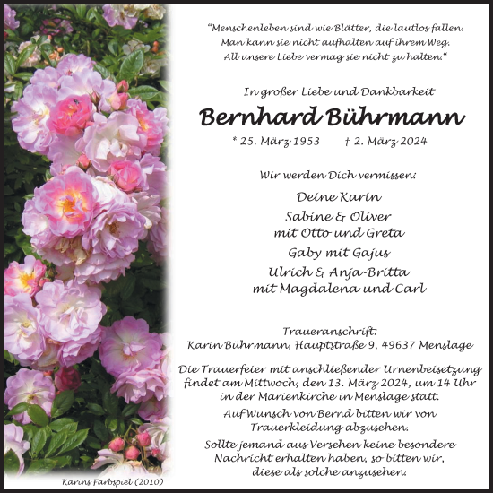Anzeige von Bernhard Bührmann von OM-Medien