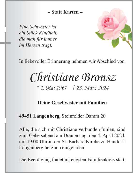 Anzeige von Christiane Bronsz von OM-Medien