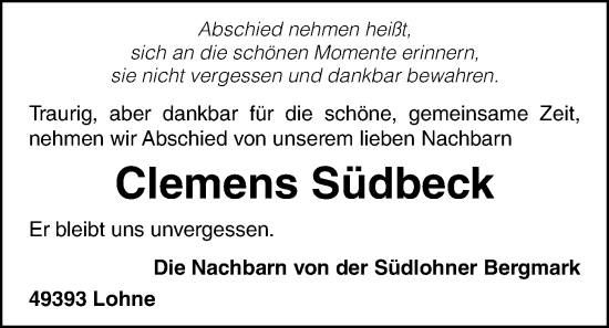 Anzeige von Clemens Südbeck von OM-Medien