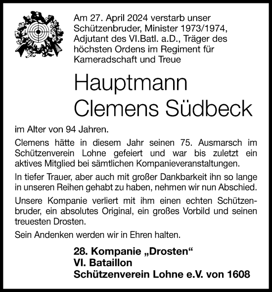 Anzeige von Clemens Südbeck von OM-Medien