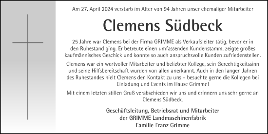 Anzeige von Clemens Südbeck von OM-Medien