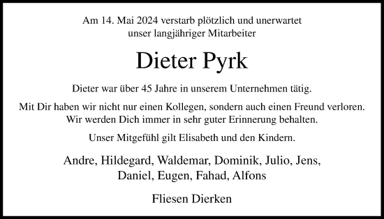 Anzeige von Dieter Pyrk von OM-Medien
