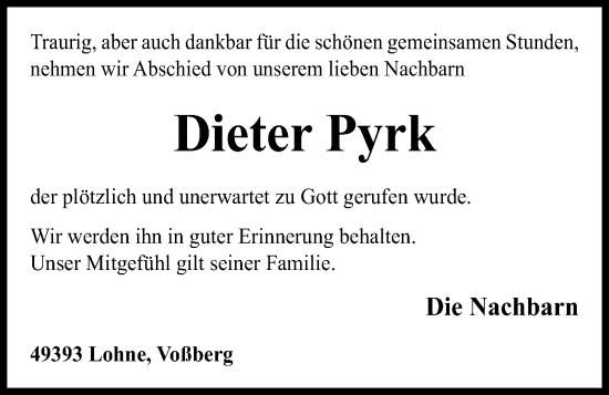 Anzeige von Dieter Pyrk von OM-Medien