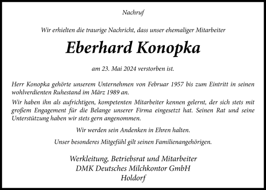 Anzeige von Eberhard Konopka von OM-Medien