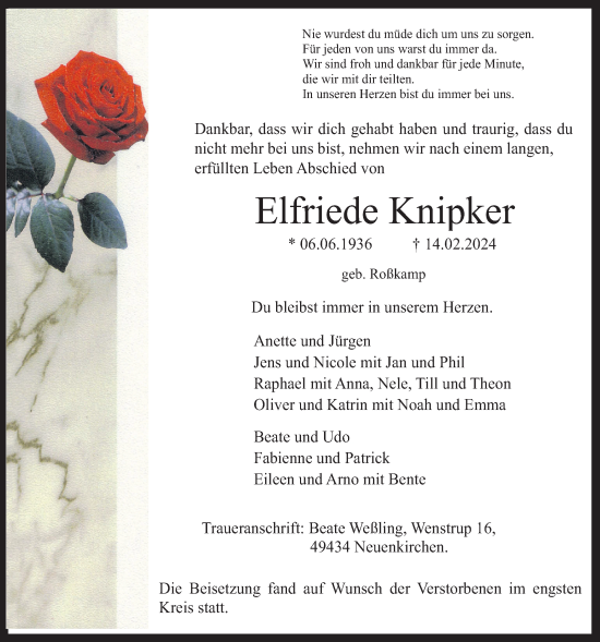 Anzeige von Elfriede Knipker von OM-Medien