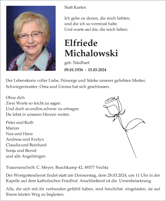 Anzeige von Elfriede Michalowski von OM-Medien