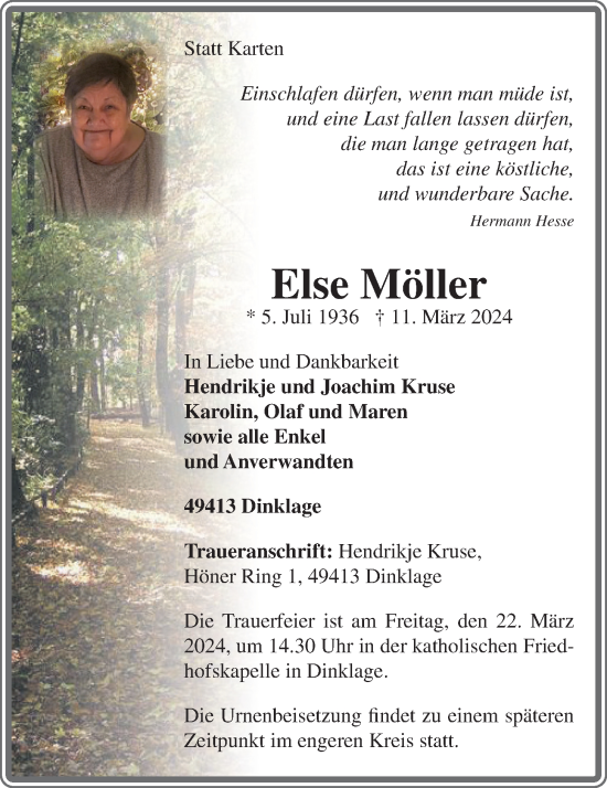 Anzeige von Else  Möller von OM-Medien