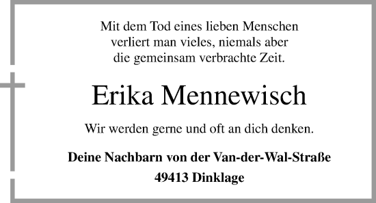 Anzeige von Erika Mennewisch von OM-Medien