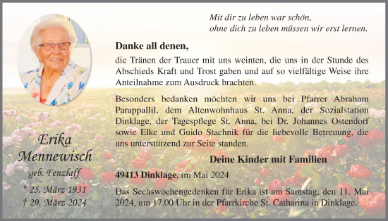 Anzeige von Erika Mennewisch von OM-Medien