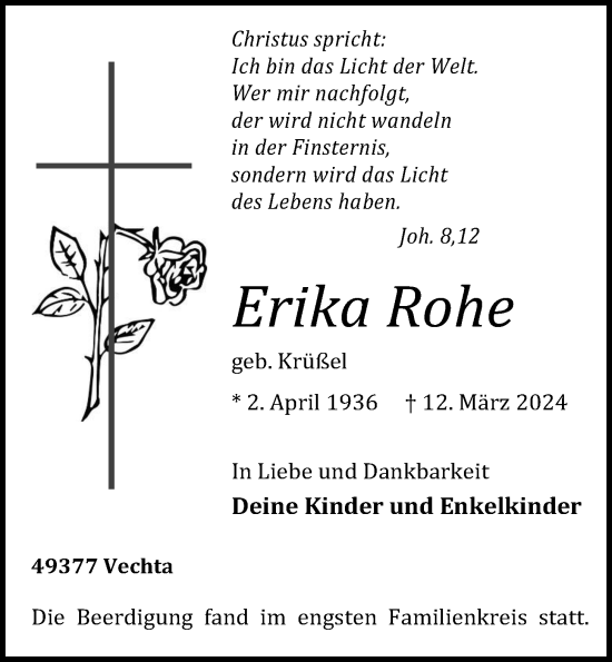 Anzeige von Erika Rohe von OM-Medien