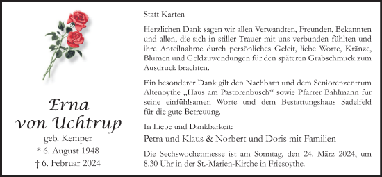 Anzeige von Erna von Uchtrup von OM-Medien