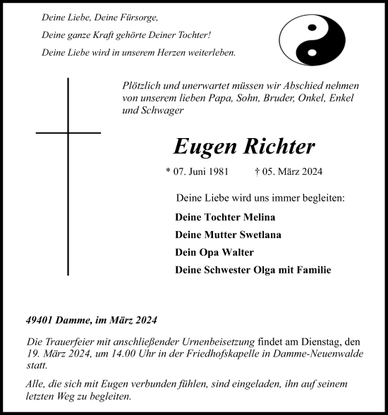 Anzeige von Eugen Richter von OM-Medien