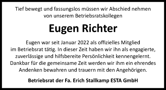 Anzeige von Eugen Richter von OM-Medien