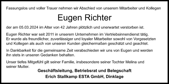 Anzeige von Eugen Richter von OM-Medien