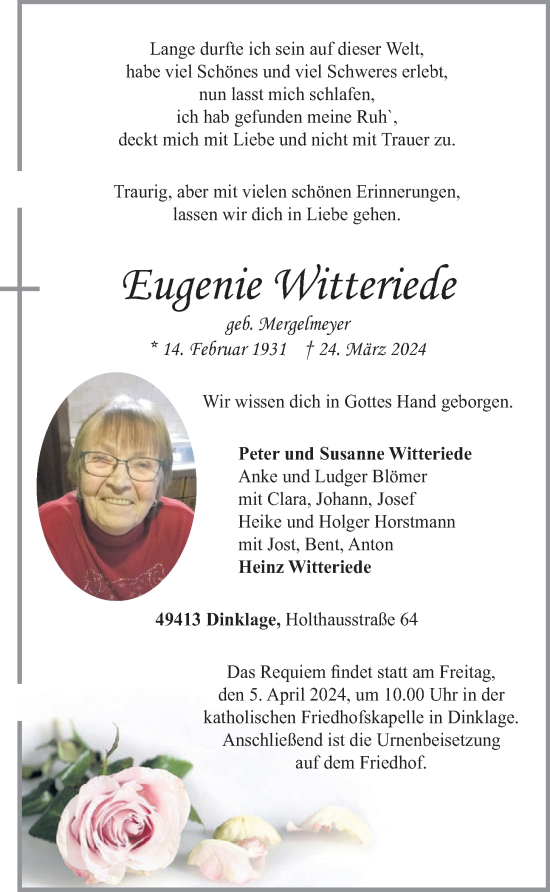 Anzeige von Eugenie Witteriede von OM-Medien