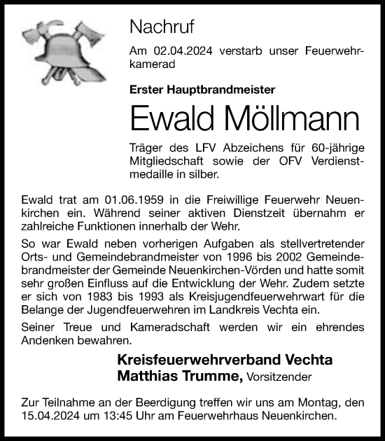 Anzeige von Ewald Möllmann von OM-Medien