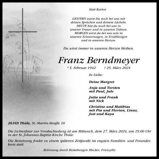 Anzeige von Franz Berndmeyer von OM-Medien