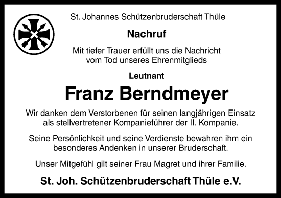 Anzeige von Franz Berndmeyer von OM-Medien