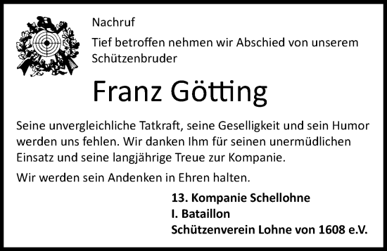 Anzeige von Franz Götting von OM-Medien