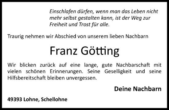 Anzeige von Franz Götting von OM-Medien