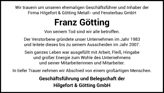 Anzeige von Franz Götting von OM-Medien