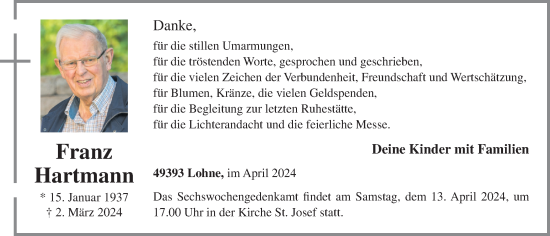 Anzeige von Franz Hartmann von OM-Medien