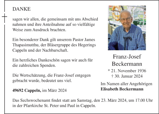 Anzeige von Franz-Josef Beckermann von OM-Medien