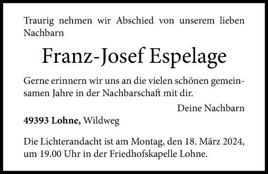 Anzeige von Franz-Josef Espelage von OM-Medien