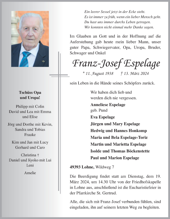 Anzeige von Franz-Josef Espelage von OM-Medien