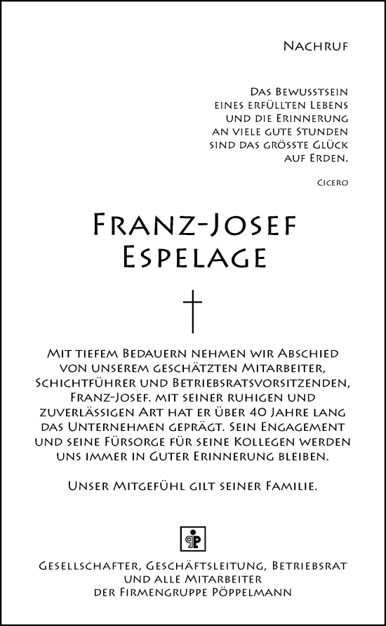 Anzeige von Franz-Josef Espelage von OM-Medien