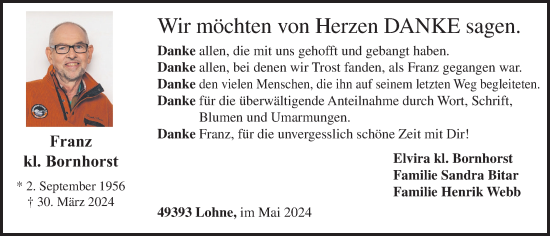 Anzeige von Franz kl. Bornhorst von OM-Medien